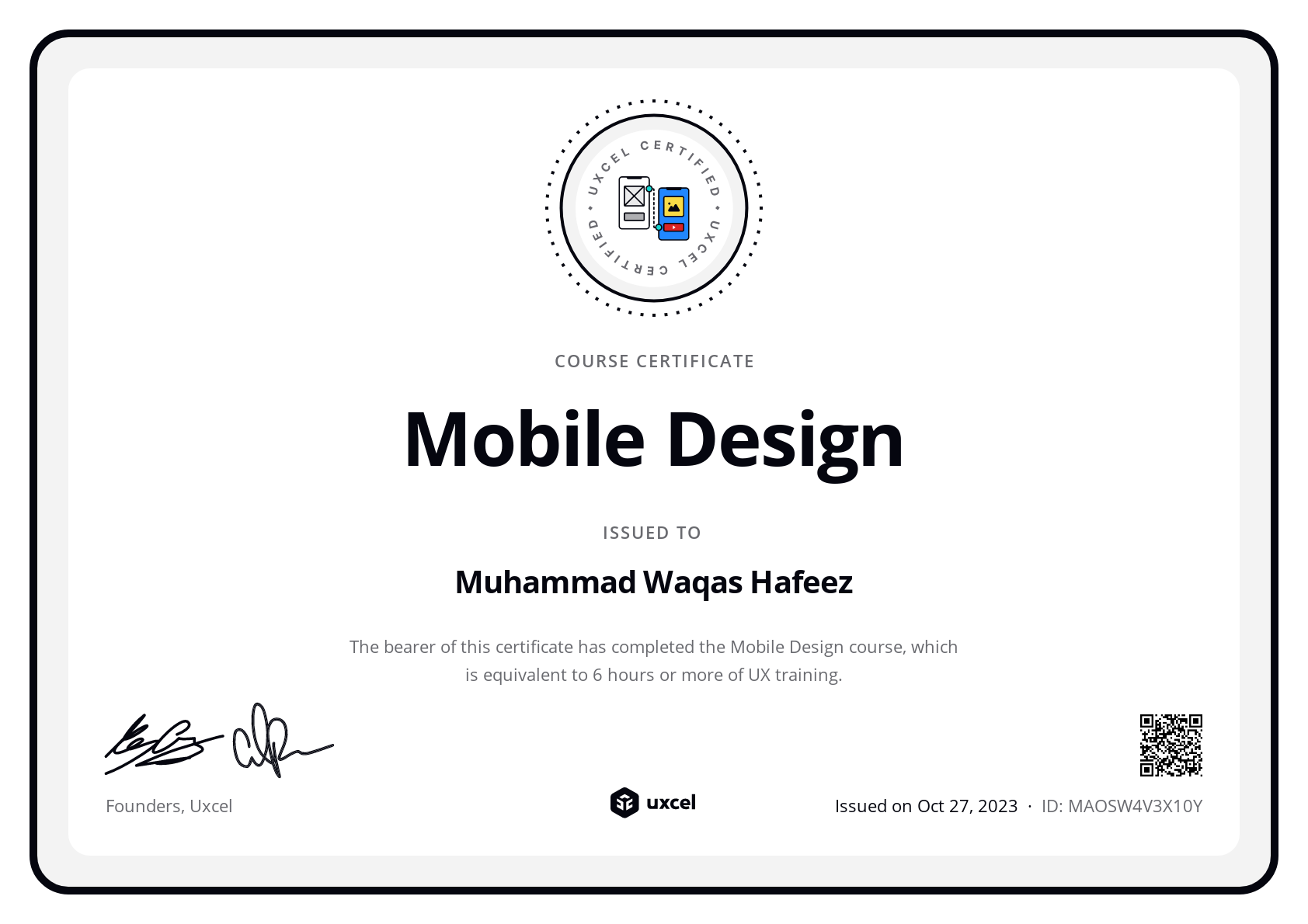 Muhammad Waqas Hafeez's certificate